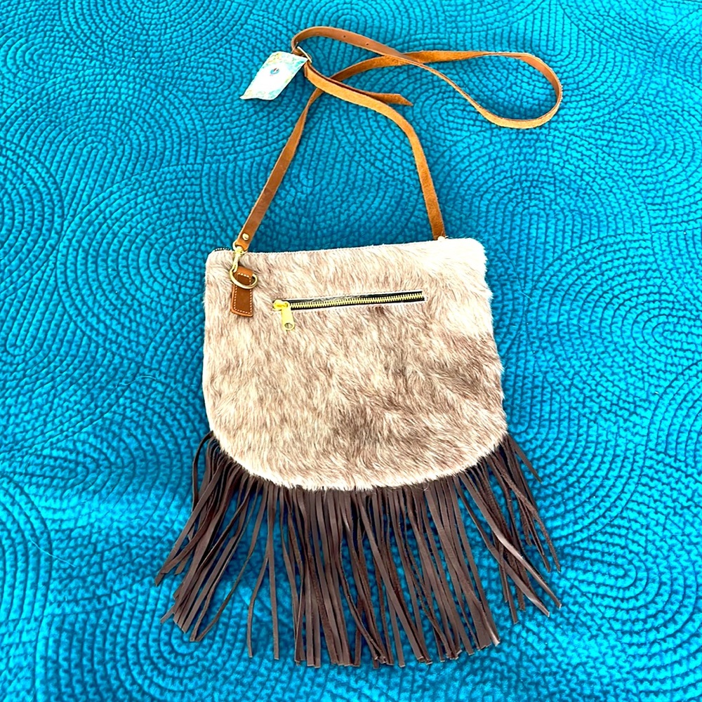 Leather Cowhide Fringe Crossbody Purse